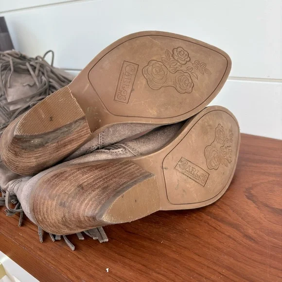 Carlos Santana Lever Doe Fringe Boots Gray Suede Western Cowgirl Festive 9.5 M - Picture 11 of 12